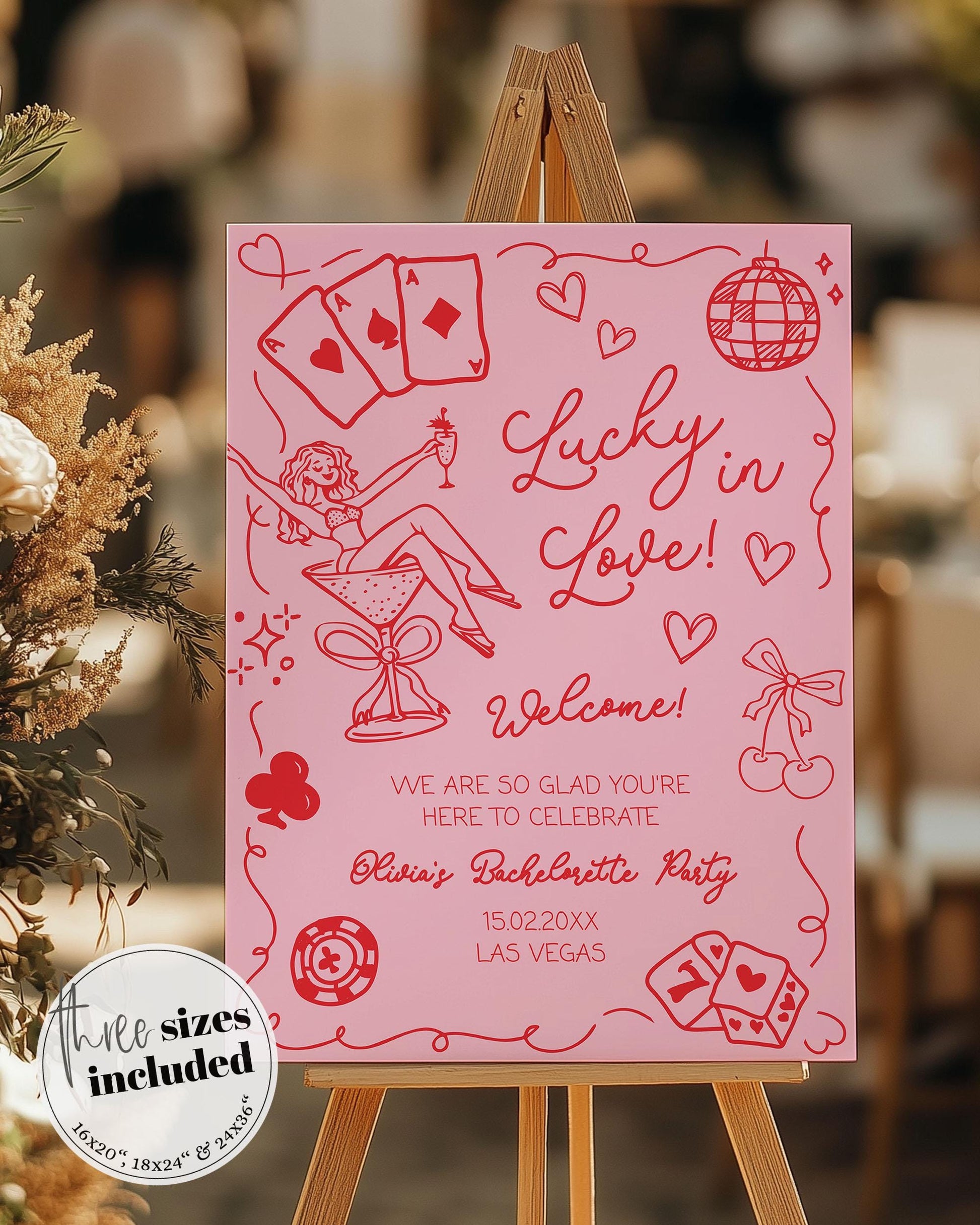 Lucky in Love Handwritten Bachelorette Welcome Sign Editable Las Vegas Bridal Shower Girls Trip Bach Weekend Welcome Party Sign Template#072 - TheLovebirdsDesign