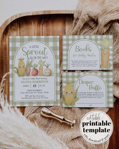 A Little Sprout Baby Shower Invite Editable Green Locally Grown with Love Baby Sprinkle Invitation for Farmers Market Shower Printable #068 - TheLovebirdsDesign