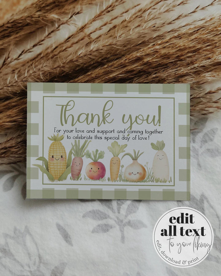 A Little Sprout Baby Shower Thank you Card Template Green Locally Grown with Love Baby Sprinkle Thank you Note Farmers Market Shower #068 - TheLovebirdsDesign