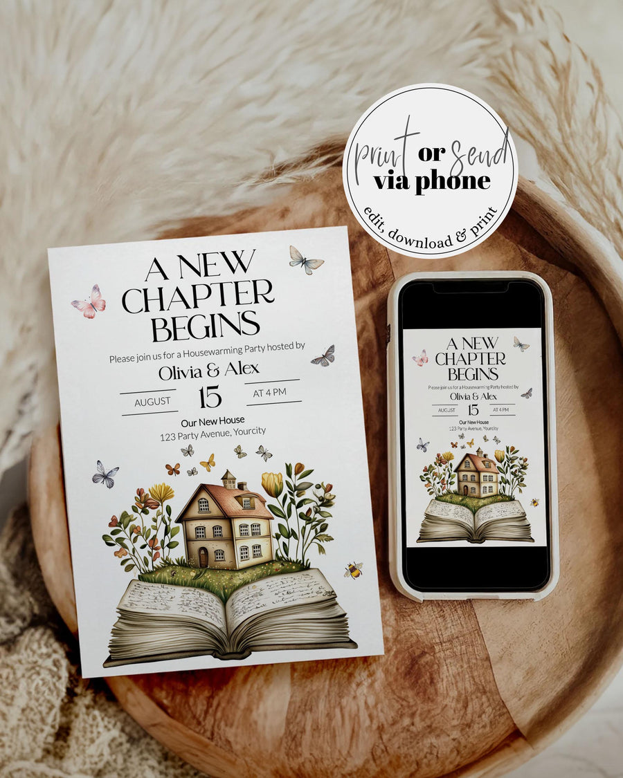 Next Chapter Housewarming Invitation, New Home Book Theme Party Invite, Editable Template 077ST-HOWA - marryful.org