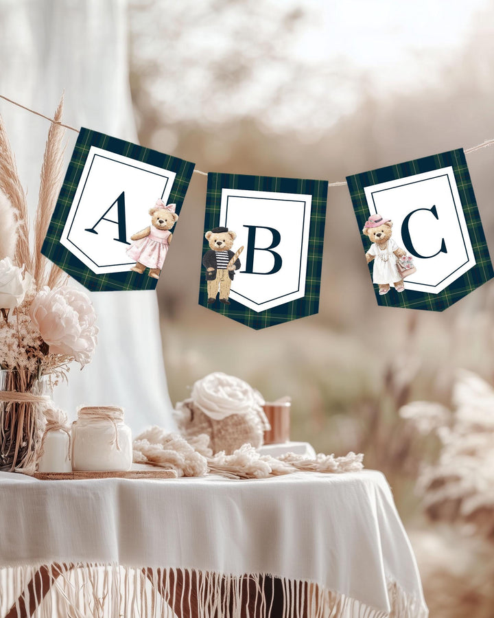 Vintage Polo Teddy Bear Banner Garland Baby Shower Bunting Banner Luxury Bear Baby Shower Decoration Chair Banner Template #068 - TheLovebirdsDesign