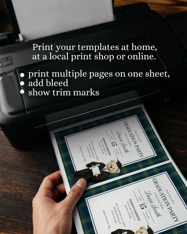 Classic Polo Graduation Party Invitation Luxury Teddy Bear Vintage Plaid Invite Template Editable Class of 2025 Elegant Printable #068 - TheLovebirdsDesign