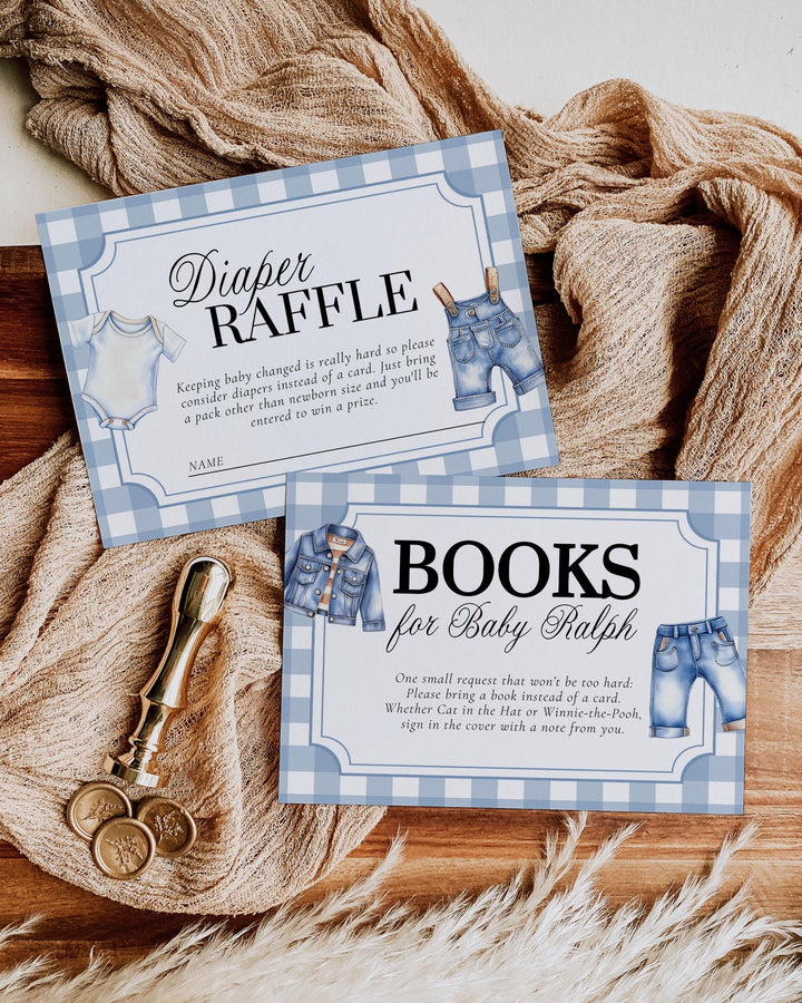 Blue Jeans Teddy Bear Baby Shower Invitation for Boys Printable Vintage Classic Polo Teddy Bear Denim Baby Shower Invite Template #068 - TheLovebirdsDesign