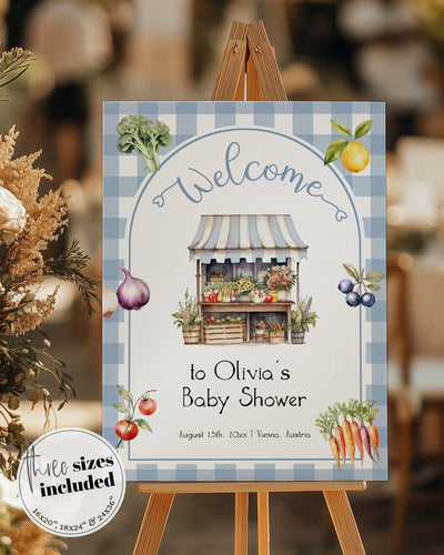 Blue Locally Grown Baby Shower Welcome Sign Template Decorations for Farmers Market Stand Gender Reveal or Birthday Fruit Shower Sign #068 - marryful.org