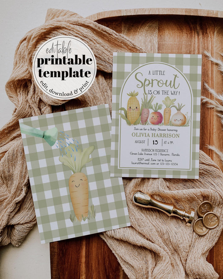 A Little Sprout Baby Shower Invite Editable Green Locally Grown with Love Baby Sprinkle Invitation for Farmers Market Shower Printable #068 - TheLovebirdsDesign