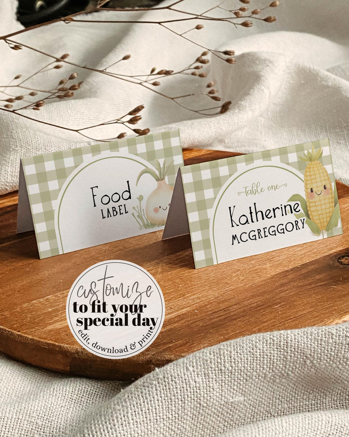 A Little Sprout Baby Shower Place Cards Grown with LOVE Food Labels for Farmers Market or Locally Grown Shower Printable Template #068 - TheLovebirdsDesign
