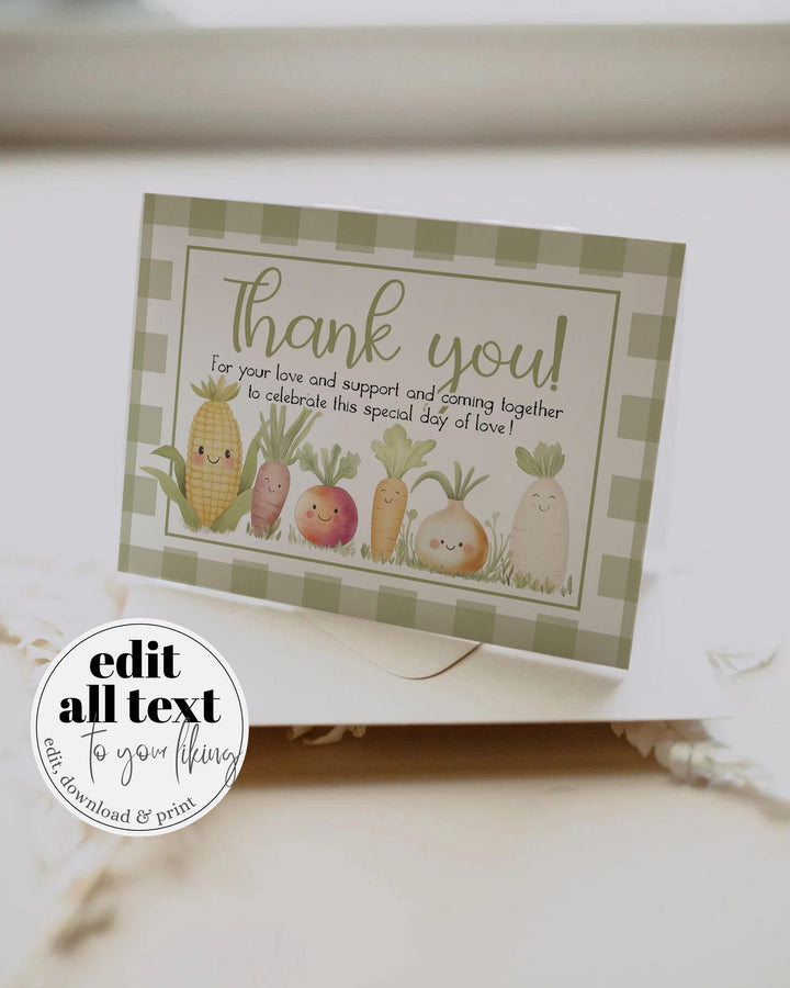 A Little Sprout Baby Shower Thank you Card Template Green Locally Grown with Love Baby Sprinkle Thank you Note Farmers Market Shower #068 - TheLovebirdsDesign