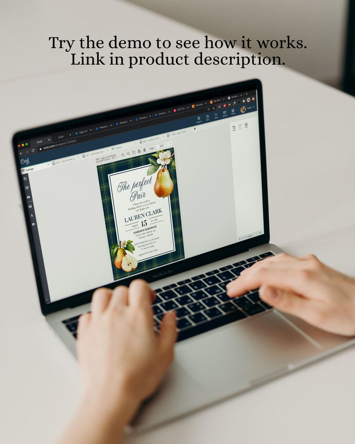 The Perfect Pair" Pear Bridal Shower Invitation Editable Vintage Classic Bridal Brunch Invite Template Luxurious Cottagecore Fall Theme #068 - TheLovebirdsDesign