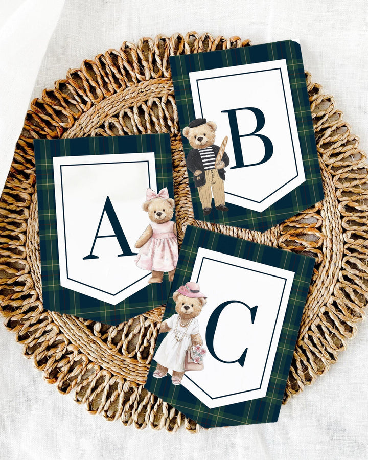Vintage Polo Teddy Bear Banner Garland Baby Shower Bunting Banner Luxury Bear Baby Shower Decoration Chair Banner Template #068 - TheLovebirdsDesign