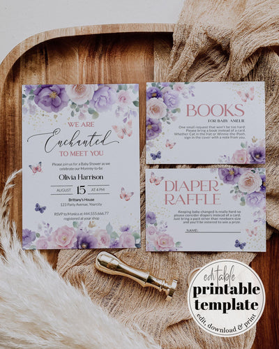 Enchanted to Meet You Baby Shower Invitation Magical Pink Butterflies Ethereal Baby Shower Invite Printable Template #072 - TheLovebirdsDesign
