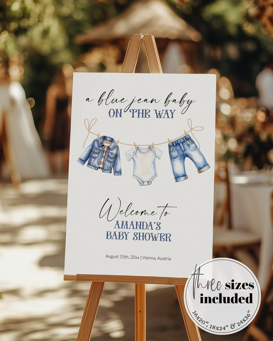 Denim Baby Shower Welcome Sign Template, Blue Jean Theme, Printable Template 013BJ-WLCM - marryful.org