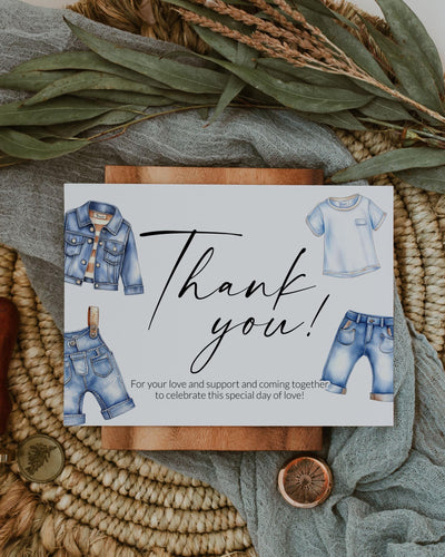 Blue Jean Baby Shower Thank you Card Denim Diamond Blue Jeans Baby on the Way Boy Denim Shower Theme Thank you Note Template #072 - TheLovebirdsDesign
