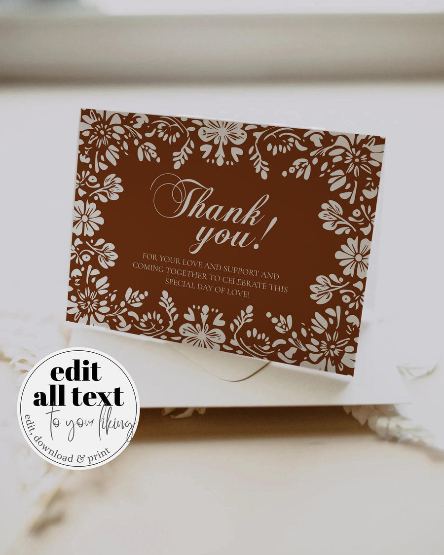 Cielito Lindo Thank You Card Template, Brown Mexican Baby Shower Note 001BR-THCA - marryful.org