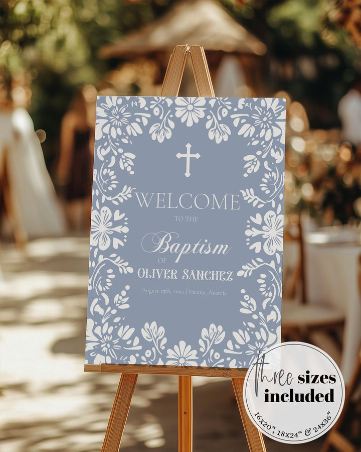 Blue Cielito Lindo Baptism Welcome Sign Template Papel Picado Mexican Themed Bautizo Celebracion Vintage Baptism Decorations for Boys #067 - TheLovebirdsDesign