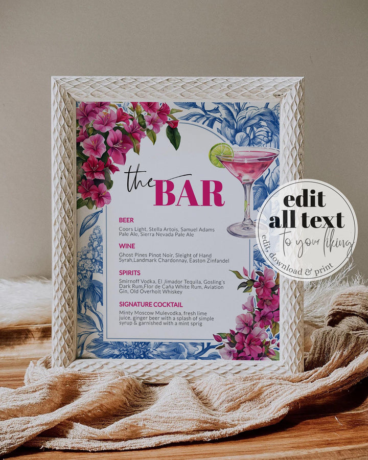 Dancing Queen Bar Menu Template She found her Honey Disco Bridal Shower Cocktail Menu for Mediterranean Mama Pink Mia Template #072 - TheLovebirdsDesign