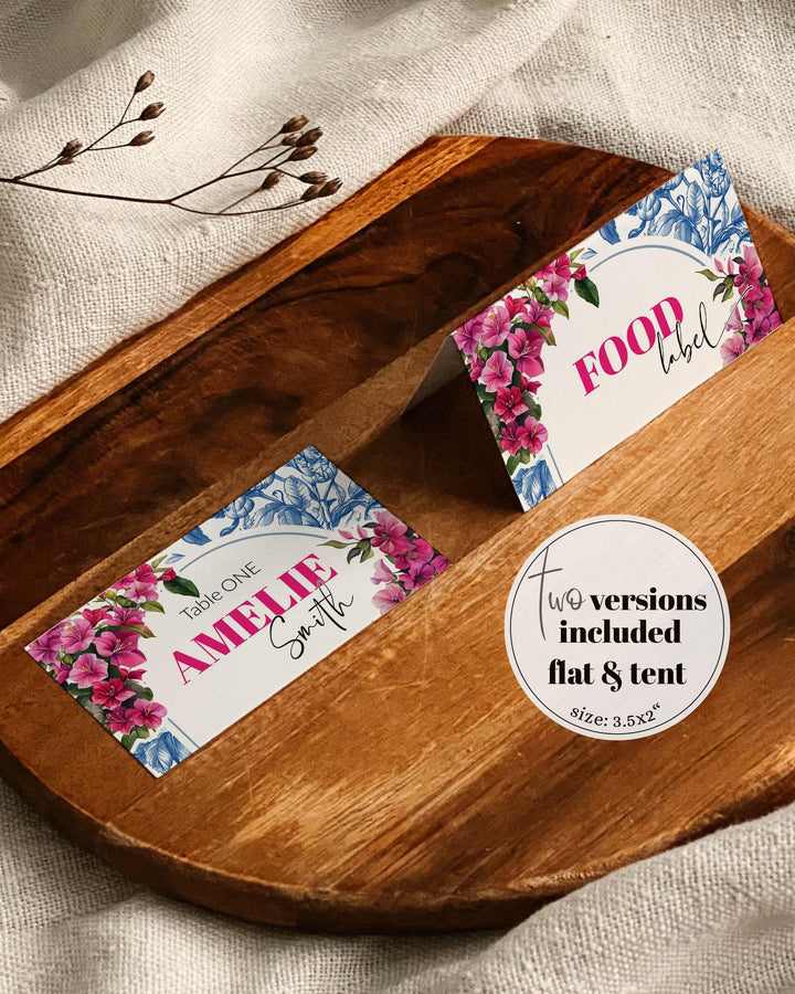 Dancing Queen Place Cards She found her Honey Disco Bridal Blue Pink Food Labels for Mediterranean Mama Blue Pink Printable Template #072 - TheLovebirdsDesign