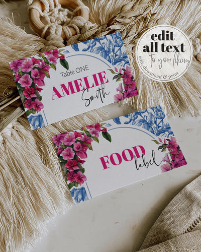 Dancing Queen Place Cards She found her Honey Disco Bridal Blue Pink Food Labels for Mediterranean Mama Blue Pink Printable Template #072 - TheLovebirdsDesign