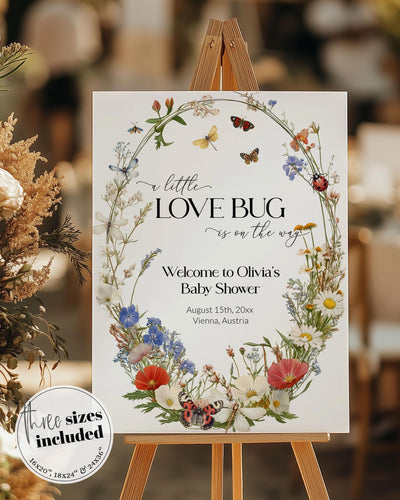 Wildflower Love Bug Welcome Sign Template, Gender Neutral Butterfly Baby Shower Decor 100WF-WLCM - marryful.org