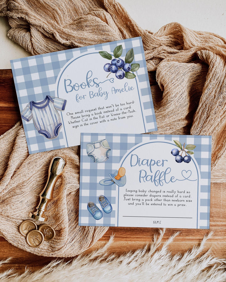Berry Sweet Baby Shower Invitation Boy Blueberry Baby on the Way Gingham Clothes Line Printable Blue Berry Baby Shower Invite Template #068 - TheLovebirdsDesign