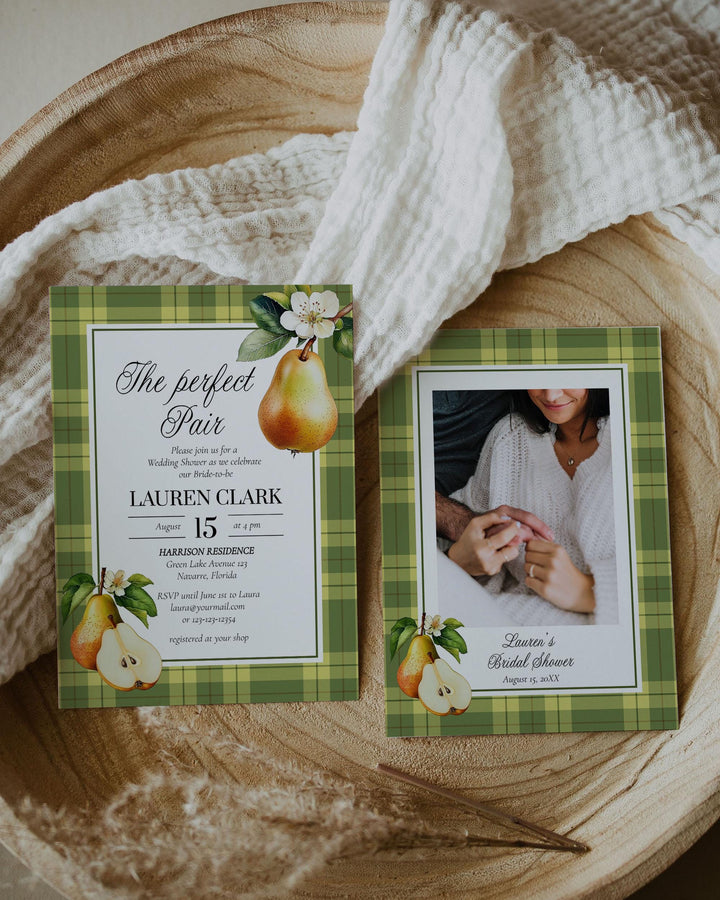 The Perfect Pair" Pear Bridal Shower Invitation Editable Vintage Classic Bridal Brunch Invite Template Luxurious Cottagecore Fall Theme #068 - TheLovebirdsDesign