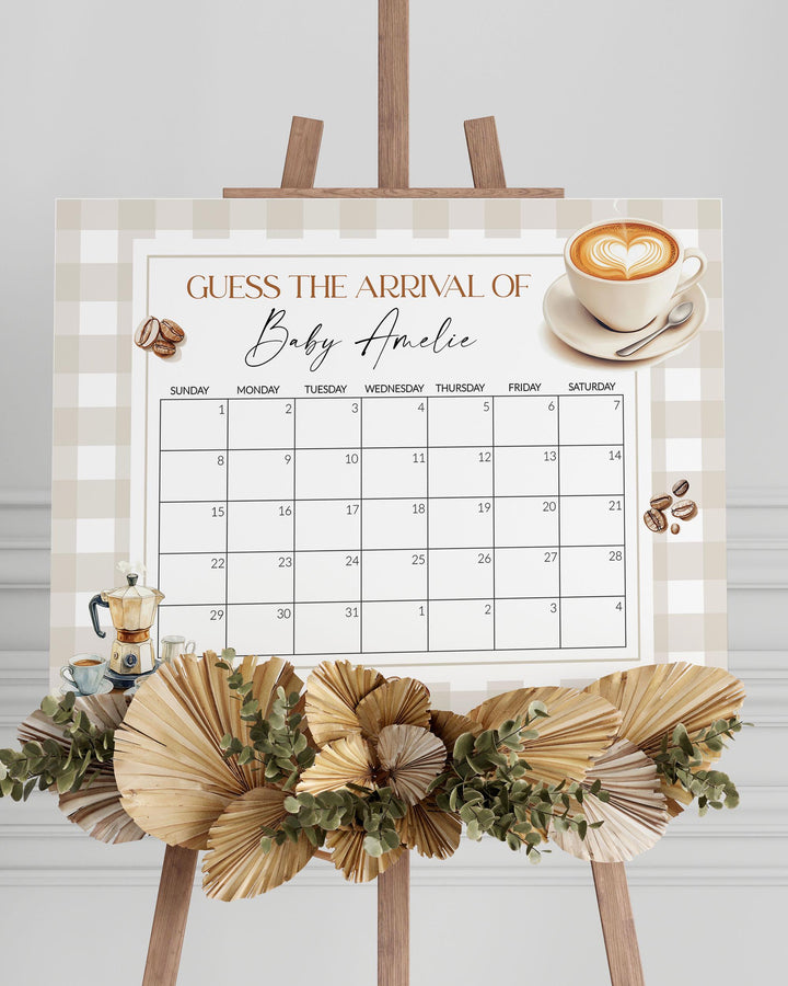 Coffee Bean Baby Shower Guess Due Date Game Sign Gender Neutral Baby Arrival Decor Sign Printable Cafe Bebe Baby Shower Game Template #068 - TheLovebirdsDesign
