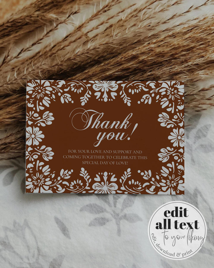 Cielito Lindo Thank you Card Papel Picado Thank You Note Vintage Mexican Invitation Editable Talavera Barro Cielito Lindo Template #067 - TheLovebirdsDesign