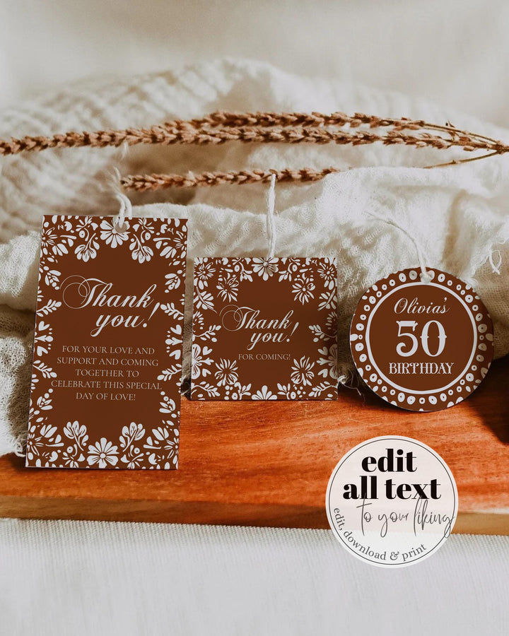 Cielito Lindo Tag Sticker Papel Picado Thank You Guest Favor Tags Vintage Mexican Cupcake Topper Talavera Barro Cielito Lindo Template #067 - TheLovebirdsDesign