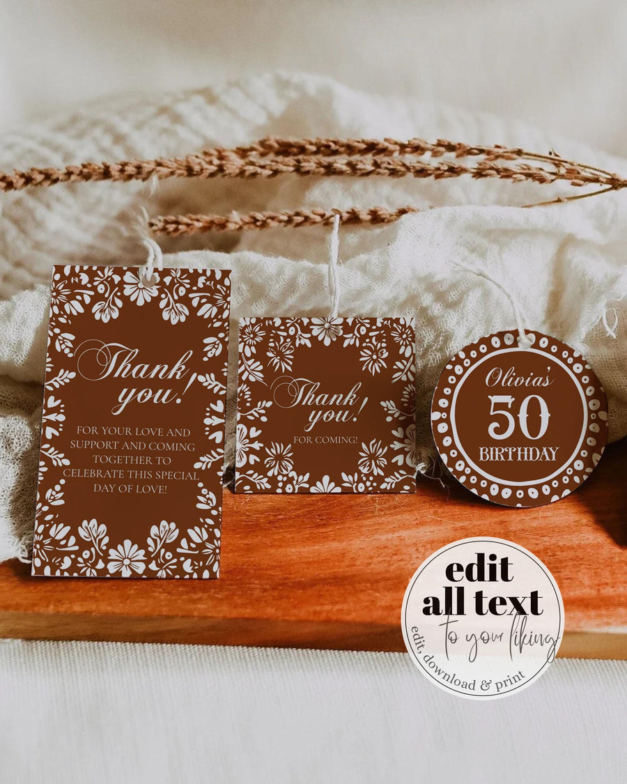 Cielito Lindo Favor Tags Template, Brown Mexican Baby Shower Labels Stickers Toppers 001BR-TLST - marryful.org