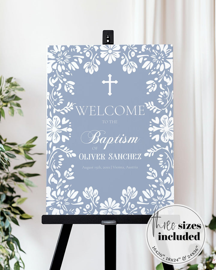 Blue Cielito Lindo Baptism Welcome Sign Template Papel Picado Mexican Themed Bautizo Celebracion Vintage Baptism Decorations for Boys #067 - TheLovebirdsDesign