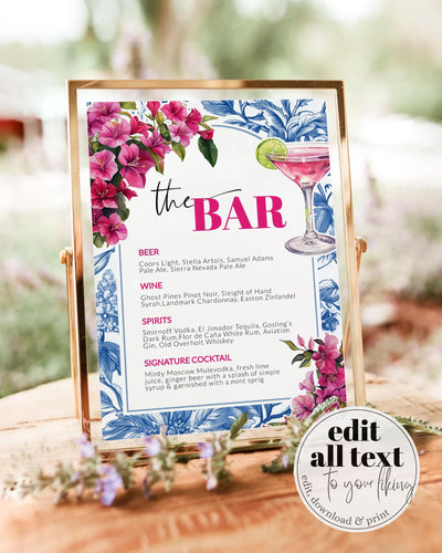 Dancing Queen Bar Menu Template She found her Honey Disco Bridal Shower Cocktail Menu for Mediterranean Mama Pink Mia Template #072 - TheLovebirdsDesign