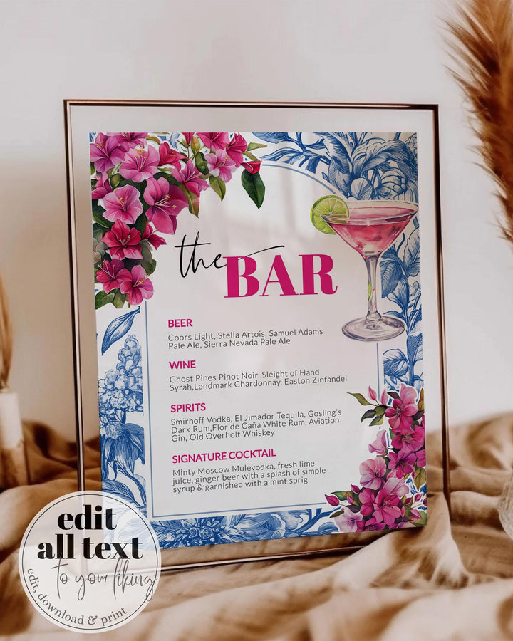 Dancing Queen Bar Menu Template She found her Honey Disco Bridal Shower Cocktail Menu for Mediterranean Mama Pink Mia Template #072 - TheLovebirdsDesign