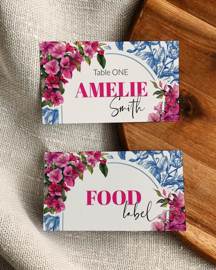 Dancing Queen Place Cards She found her Honey Disco Bridal Blue Pink Food Labels for Mediterranean Mama Blue Pink Printable Template #072 - TheLovebirdsDesign