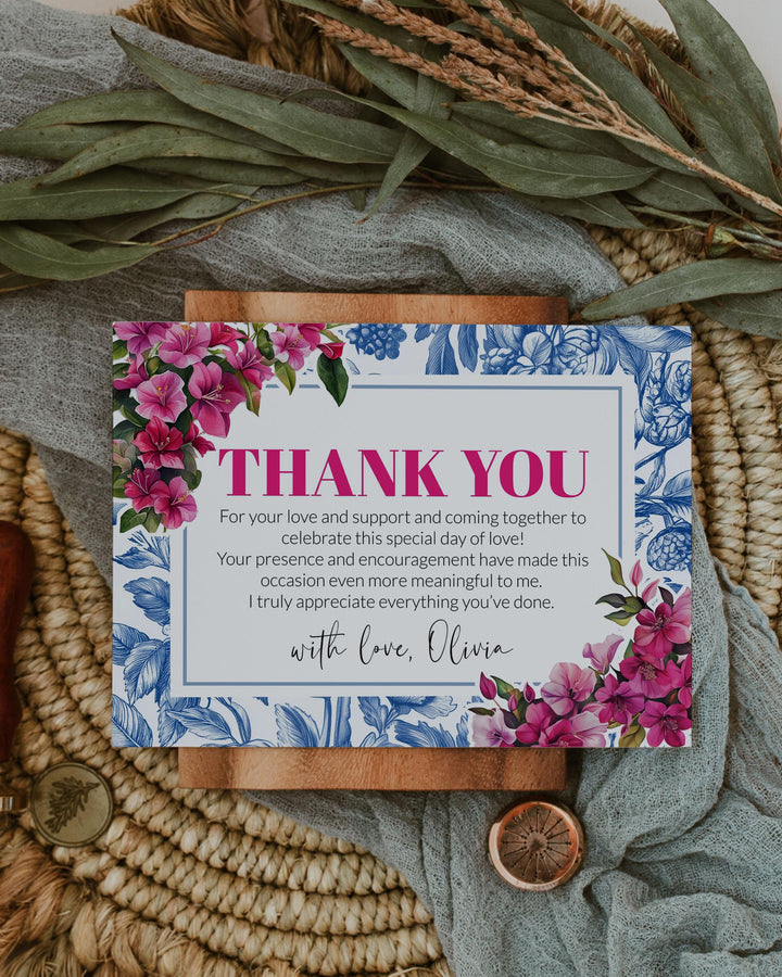 Dancing Queen Thank you Card She found her Honey Disco Blue Pink Thank you Note for Mediterranean Mama Pink Flowers Mia Template #072 - TheLovebirdsDesign