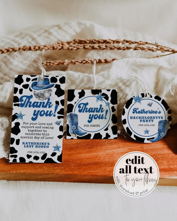Blue Denim and Diamonds Jeans Guest Favor Tags Label and Sticker Template Blue Cowgirl Birthday get Nashty Bachelorette Party Decor #022 - TheLovebirdsDesign