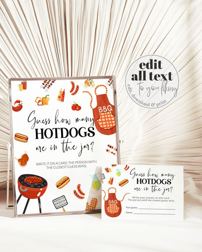 Hotdogs Jar Guessing Game BBQ Baby Shower Printable Sign Cards Editable Template 073BBQ-GAME - marryful.org