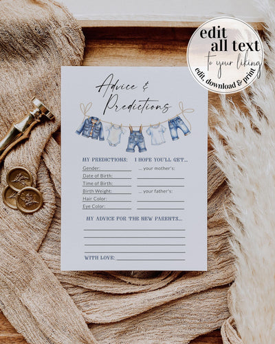 Blue Jean Baby Shower Games Advice Card Template, Denim Advice and Predictions 013BJ-GAME - marryful.org