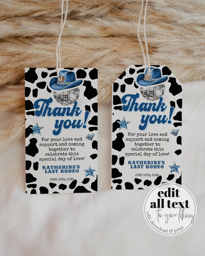 Blue Denim and Diamonds Jeans Guest Favor Tags Label and Sticker Template Blue Cowgirl Birthday get Nashty Bachelorette Party Decor #022 - TheLovebirdsDesign