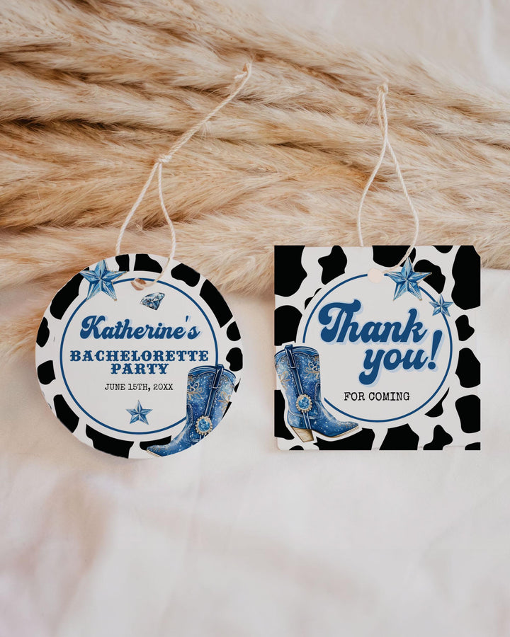Blue Denim and Diamonds Jeans Guest Favor Tags Label and Sticker Template Blue Cowgirl Birthday get Nashty Bachelorette Party Decor #022 - TheLovebirdsDesign