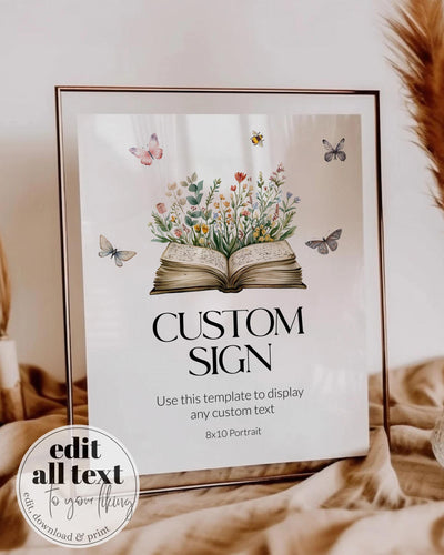 New Chapter Begins Baby Shower Custom Sign She Found her happily ever after Storybook Bridal Shower Decor Wildflower Butterfly Template #068 - TheLovebirdsDesign