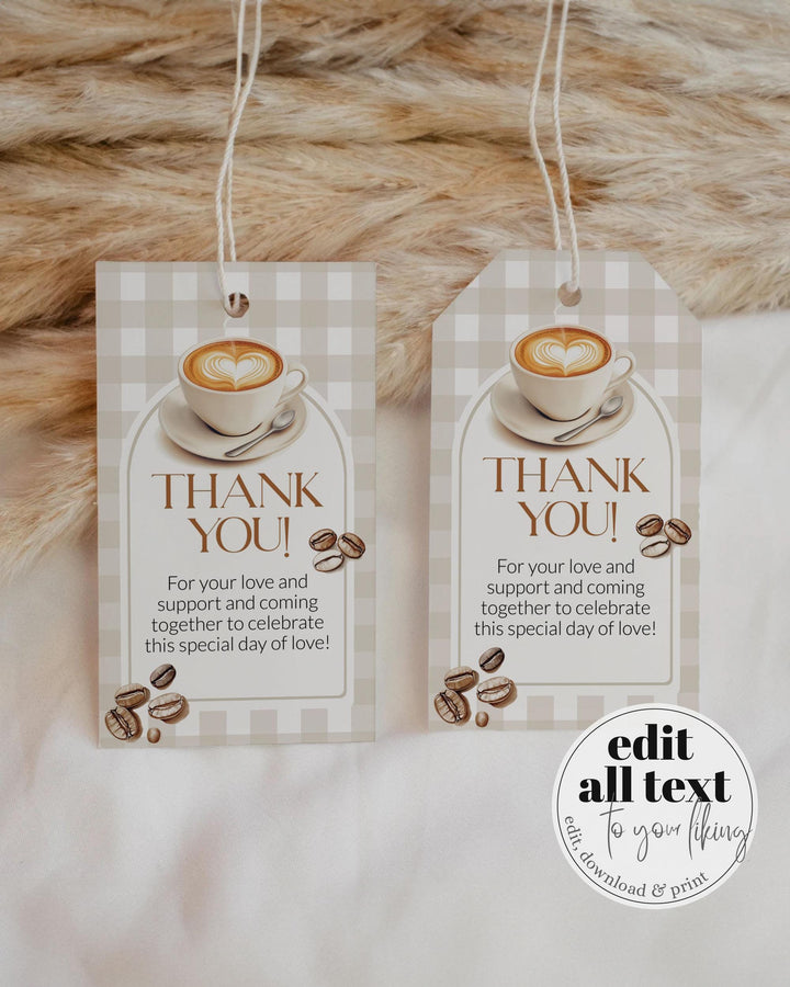 Coffee Bean Gift Tags Label Sticker Template A Baby is Brewing Party Decor Favor Tags Cafe Bebe Baby Sprinkle Editable Printable #068 - TheLovebirdsDesign