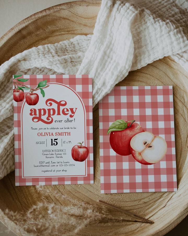 Apple of our Eye Bridal Shower Invitation Appley Ever After Bridal Shower Invite Gingham Apple Bridal Shower Printable Party Template #068 - TheLovebirdsDesign