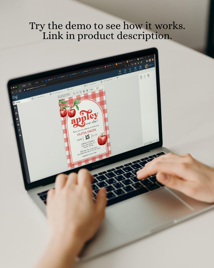 Apple Cider Bar Sign Printable Red Gingham Fall Decor Appley Ever After Bridal Party or Baby Shower Sign Apple Theme Decor Template #068 - TheLovebirdsDesign