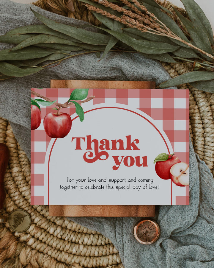 Apple Thank You Card Appley Ever After Bridal Shower Apple Theme Baby Shower Fall Birthday Printable Red Gingham Editable Template #068 - TheLovebirdsDesign