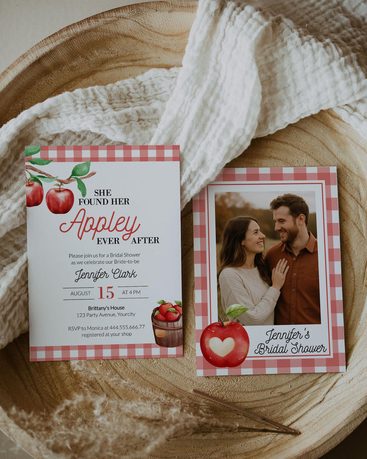 Apple of our Eye Bridal Shower Invitation Appley Ever After Bridal Shower Invite Gingham Apple Bridal Shower Printable Party Template #072 - TheLovebirdsDesign