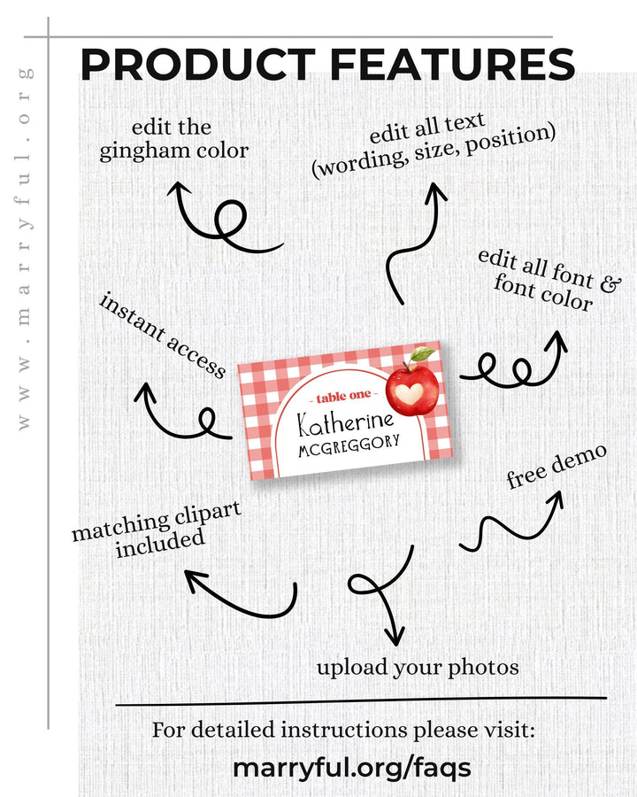 Apple Themed Place Cards Printable Red Gingham Food Labels Appley Ever After Baby Shower Birthday Table Tent Cards Editable Template #068 - TheLovebirdsDesign