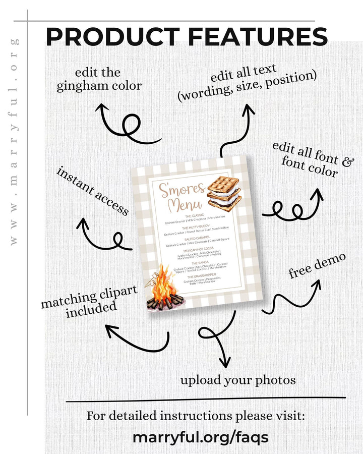 Smores Bar Menu Sign Printable Smores Station Sign for Camping Outdoor or Sleepover Party Camping Bonfire Birthday Sign Template #068 - TheLovebirdsDesign