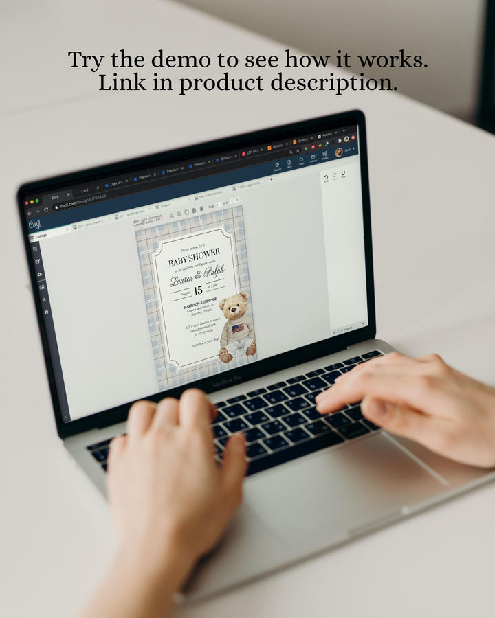 Polo Teddy Bear Baby Shower Welcome Sign Boys Classic Luxury Light Blue Bear Baby Shower Decoration Sign Vintage Plaid Template #068 - TheLovebirdsDesign