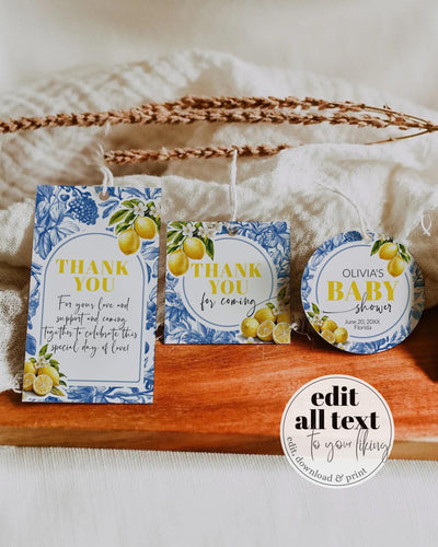Limoncello Favor Tags Template, Amalfi Lemon Thank You Labels Sticker Cupcake Topper 102LE-TLST - marryful.org