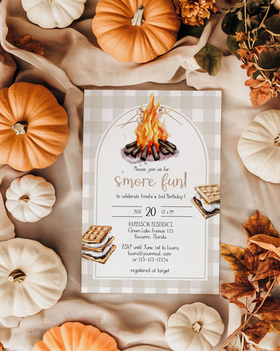 Smores Birthday Invitation, Camping Bonfire Marshmallow Party Template 014SM-BINV - marryful.org