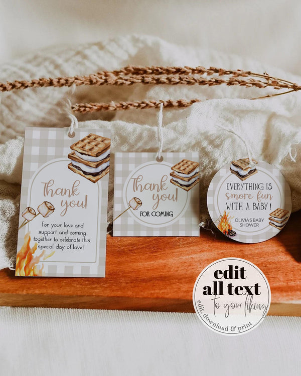 Smores Tags Label and Sticker for Camping Birthday Smores Themed Baby Shower Printable Template for Outdoor Sleepover Firepit Party #068 - TheLovebirdsDesign